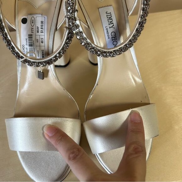 Jimmy Choo Ivory White Satina Platform Sandals 40.5 - Picture 13 of 16
